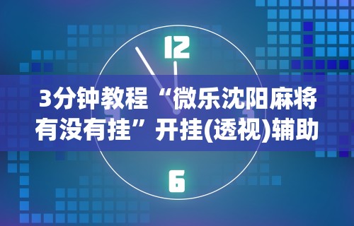 3分钟教程“微乐沈阳麻将有没有挂”开挂(透视)辅助神器