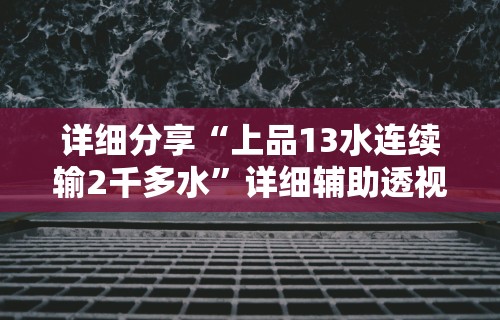 详细分享“上品13水连续输2千多水”详细辅助透视