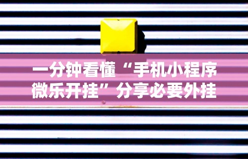 一分钟看懂“手机小程序微乐开挂	”分享必要外挂教程